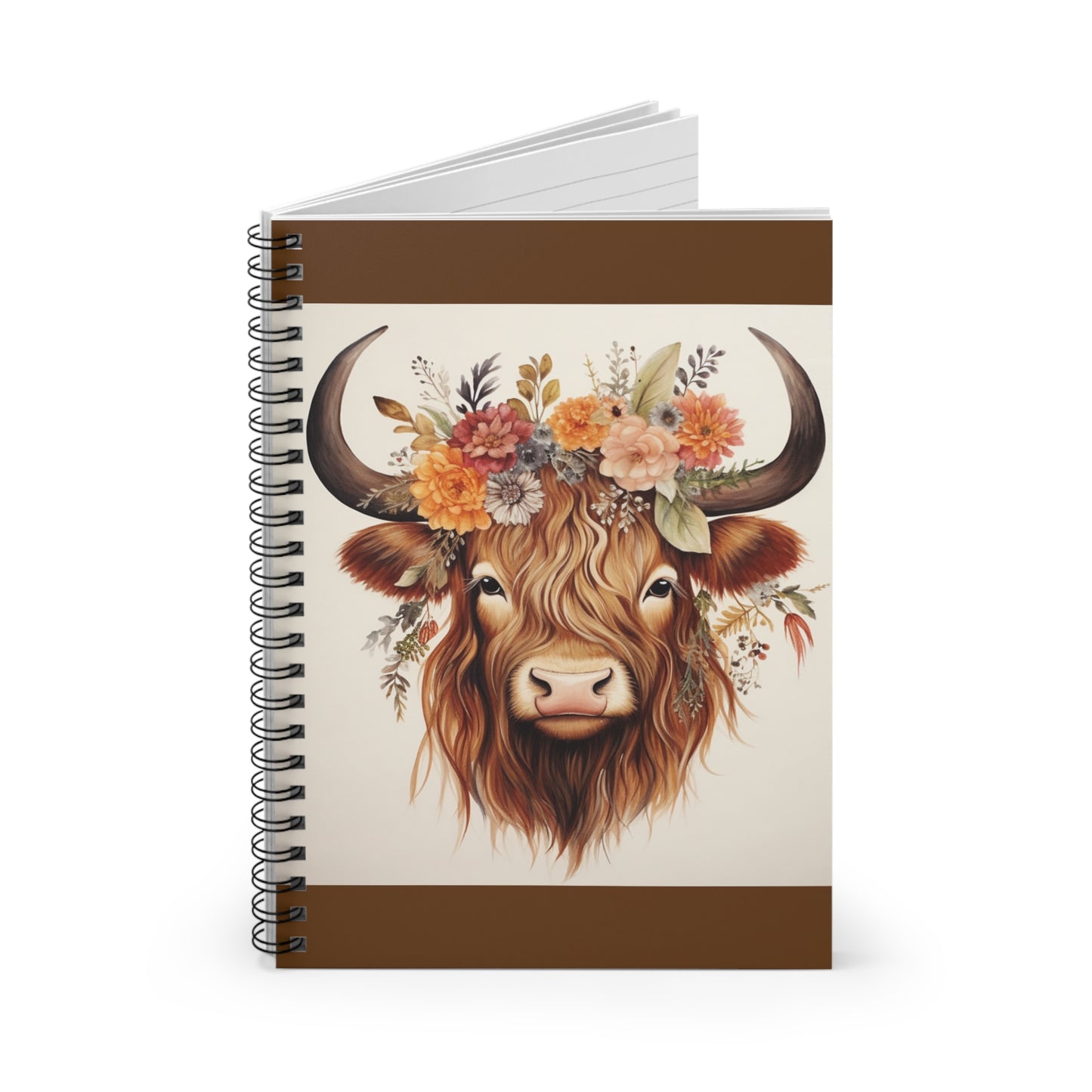 Highland Cow Flower Crown Spiral Notebook - Ruled Line