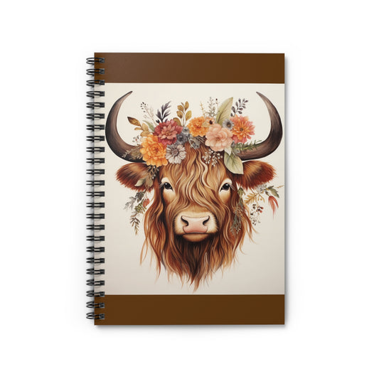 Highland Cow Flower Crown Spiral Notebook - Ruled Line