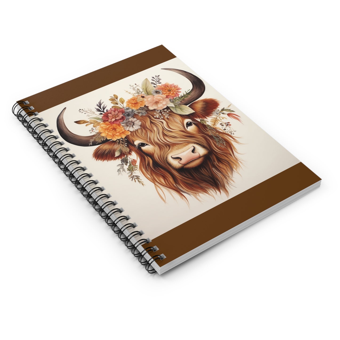 Highland Cow Flower Crown Spiral Notebook - Ruled Line